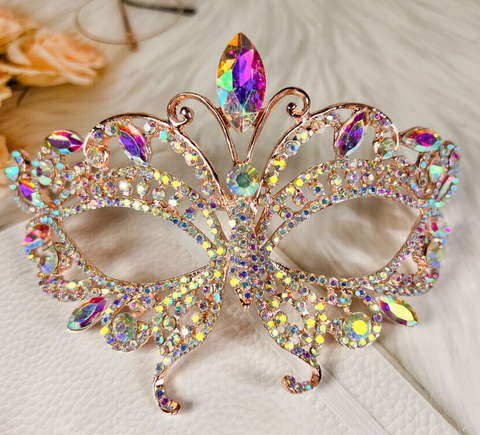 Butterfly Crystal Masquerade Mask, Wedding Party Gold Mask