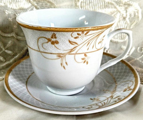 Case of 24 Rosalia Gold Floral Bulk Wholesale Inexpensive Teacups and Saucers! FREE SHIPPING!