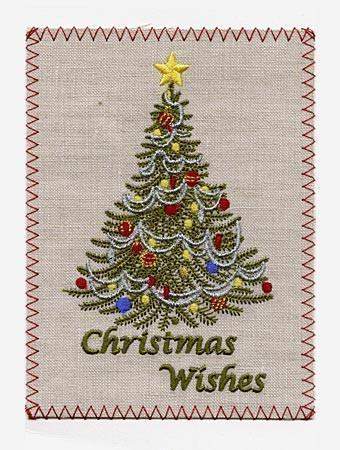 Christmas Tree Embroidered Linen Christmas Greeting Card-Roses And Teacups