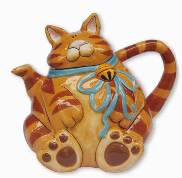 Chubby Charlie Orange Cat Novelty Teapot-Roses And Teacups