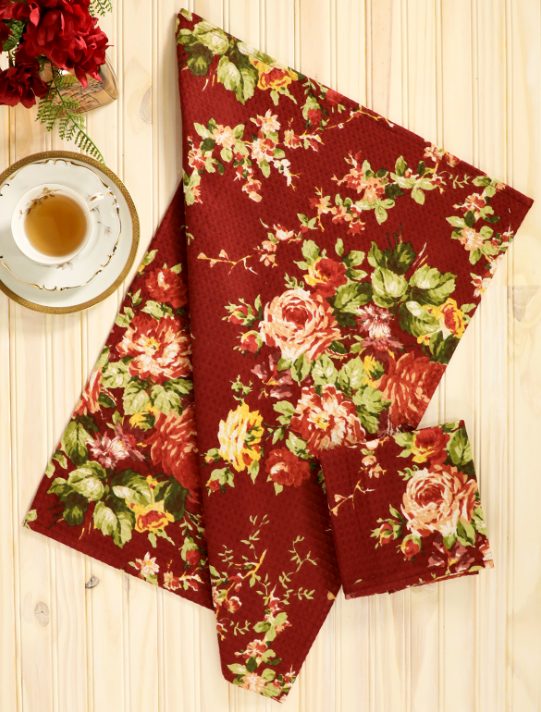 Cottage Rose Autumn Tea Towels Set of 2-Roses And Teacups