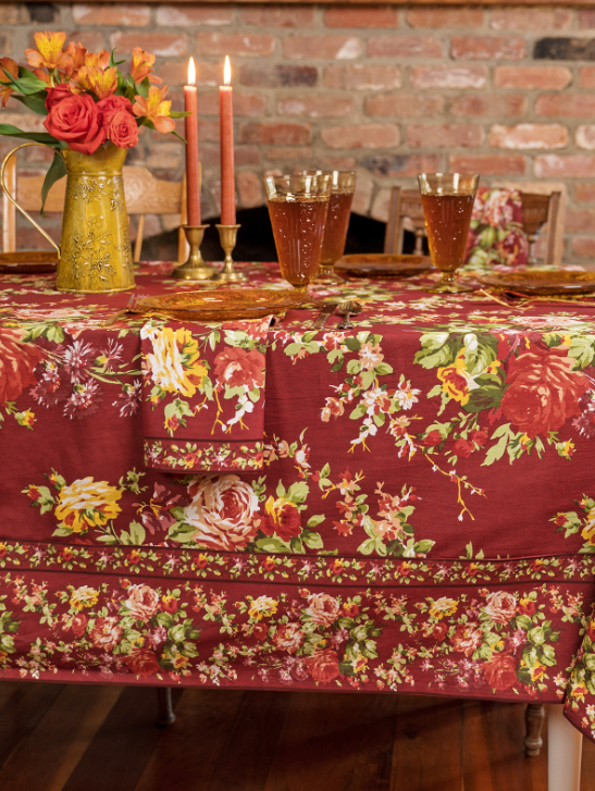 Cottage Rose in Autumn Square or Rectangular Tablecloth-Roses And Teacups