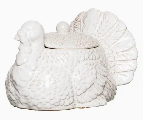 Fall Harvest White Turkey Thanksgiving Cookie Jar-Roses And Teacups