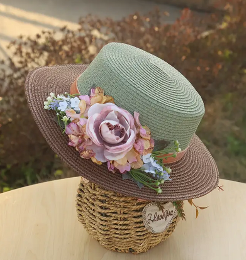 Fancy Tea Party Hat - Brown and Green - One of a Kind!