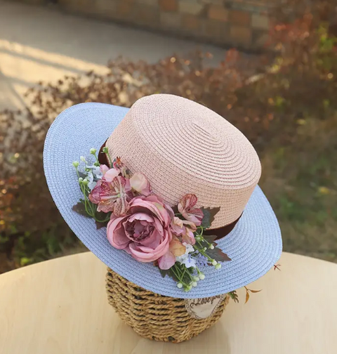 Fancy Tea Party Hat - Pink and Blue - One of a Kind!
