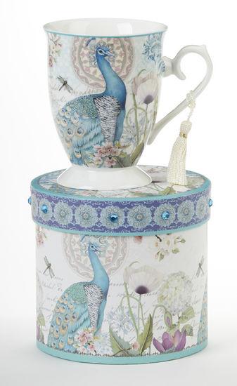 Gift Boxed Peacock Porcelain Mug with Tassel-Roses And Teacups