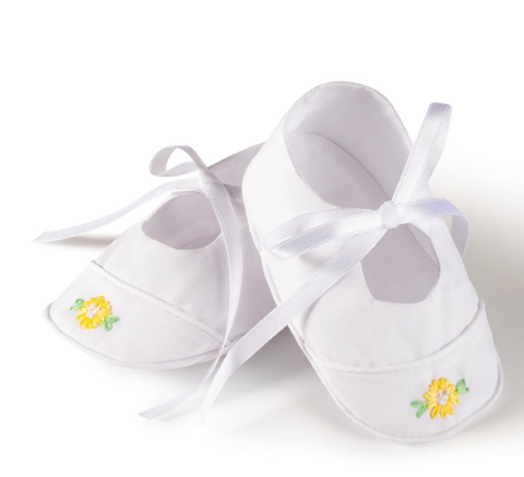 Hand-Embroidered Daisy Baby Booties - Heirloom Quality-Roses And Teacups