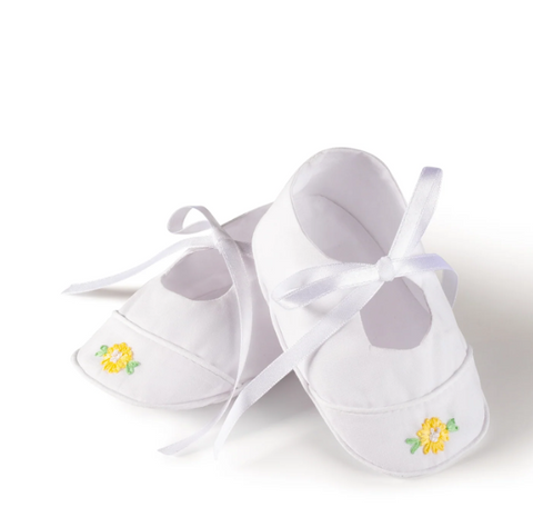 Hand-Embroidered Daisy Baby Booties - Heirloom Quality