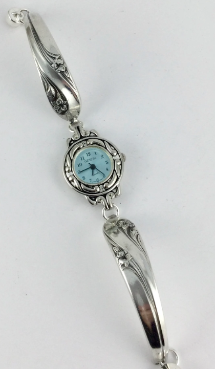 Handcrafted Silver Spoon Watch with Daffodil Pattern - One of a Kind Elegant Floral Timepiece-Roses And Teacups