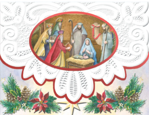 Jesus in the Manger with Wise Men Scene Carol Wilson Note Card Christmas Holiday Portfolio