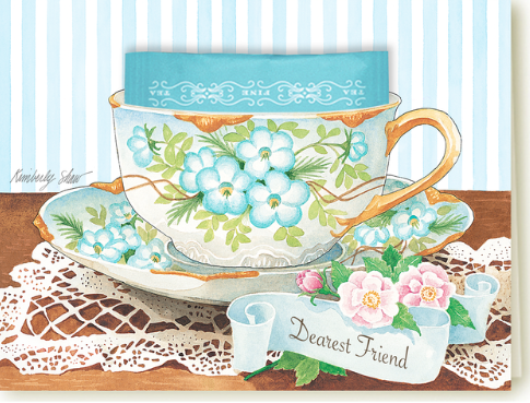 Kimberly Shaw Dearest Tea-Riffic Friend Tea Themed Stationery Greeting Card Tea Included-Roses And Teacups