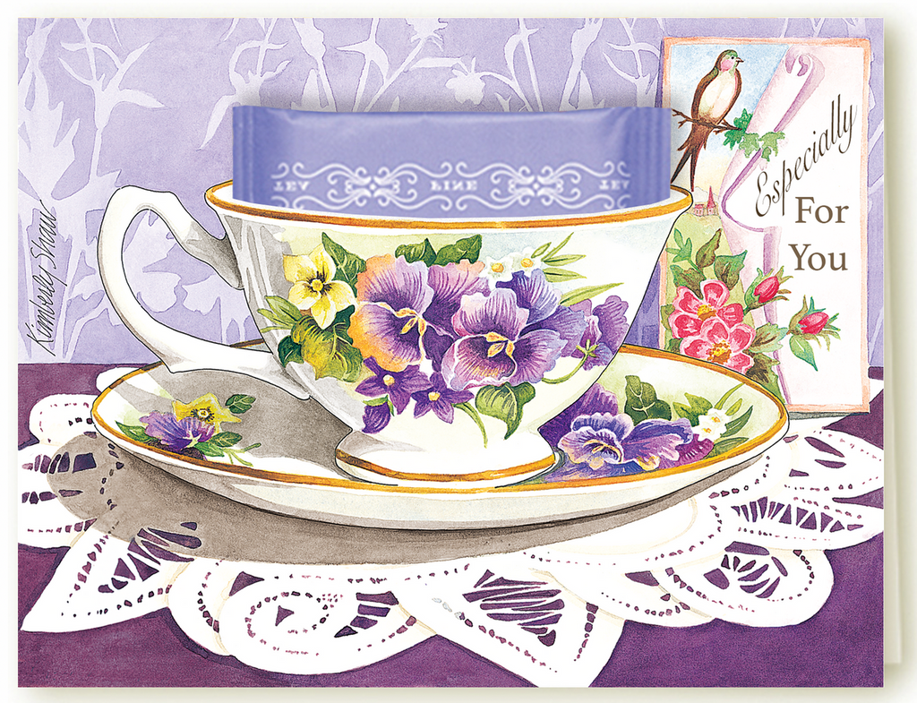 Kimberly Shaw Especially For You Tea Themed Stationery Greeting Card Tea Included-Roses And Teacups