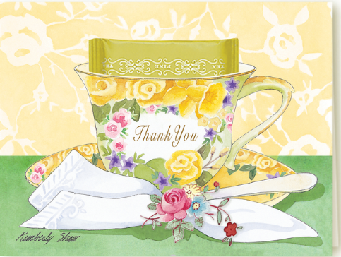 Kimberly Shaw Yellow Roses And Daffodils Thank You Card-Roses And Teacups