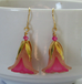 Lucite Pink Tulip Calla Lily Gold Dangle Earrings-Roses And Teacups