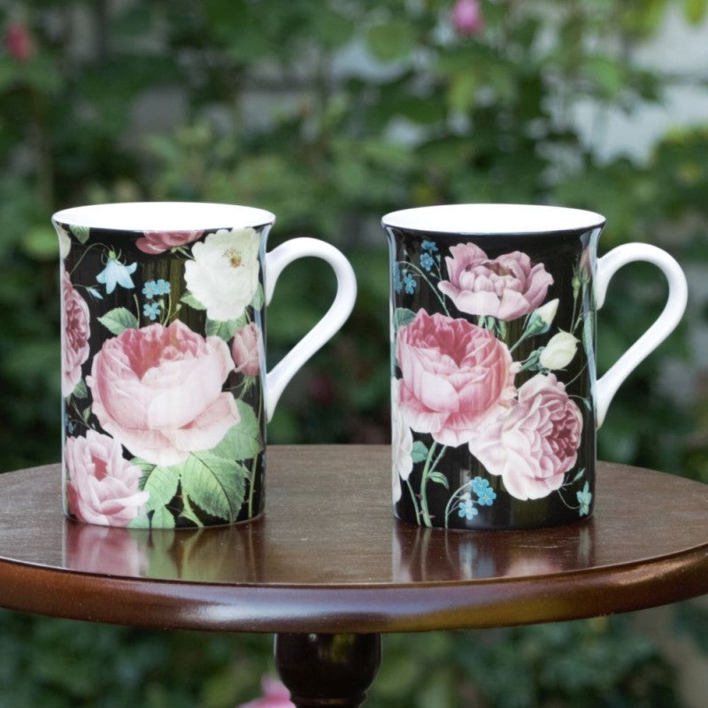 Midnight Victorian Rose Bone China Can Mugs, Set of 4 Introductory Price!-Roses And Teacups
