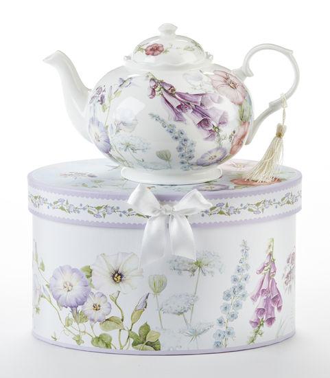 Morning Glory Gift Boxed Porcelain Teapot-Roses And Teacups