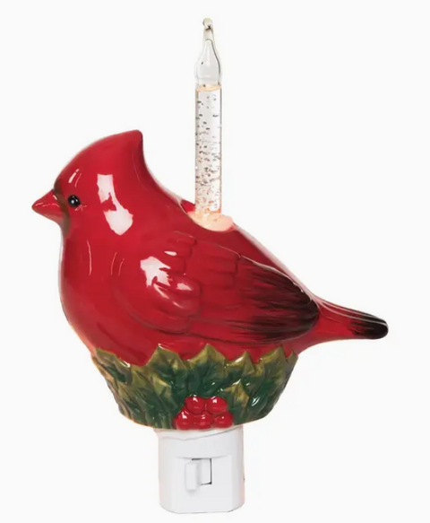 Nostalgic Bubbling Christmas Cardinal Holly Night Light-Roses And Teacups