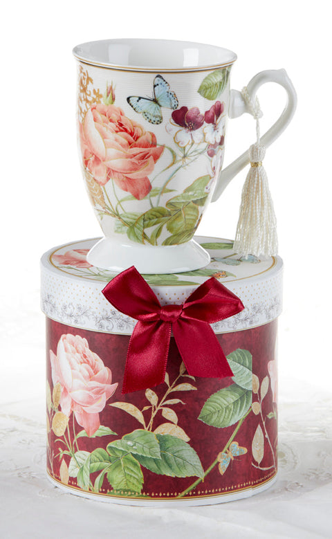 Peonies and Butterflies Porcelain Mug in Matching Gift Box-Roses And Teacups
