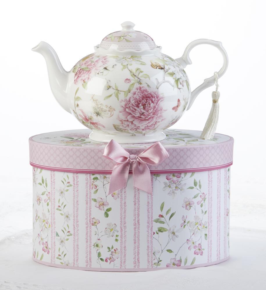 Pink Peony Porcelain Teapot in Gift Box-Roses And Teacups