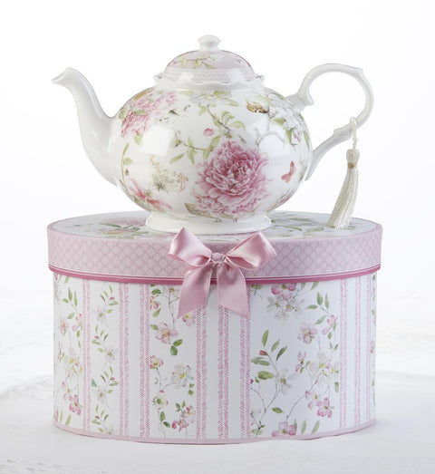 Pink Peony Porcelain Teapot in Gift Box - Just 1 Left!
