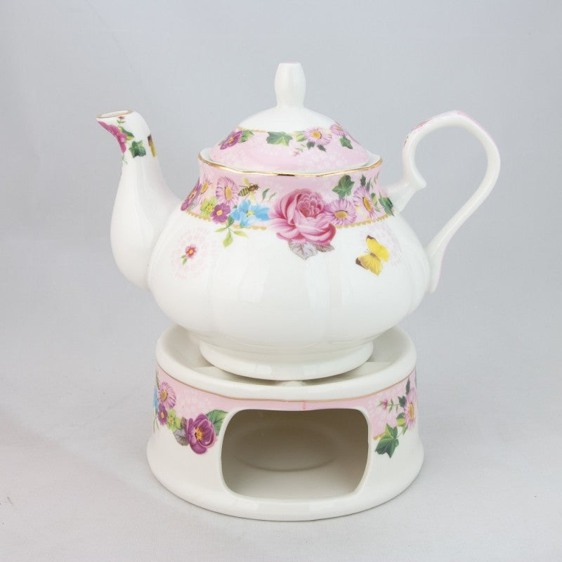 Pink Rose with Butterfly and Bumblebee Porcelain Teapot with Warmer-Roses And Teacups