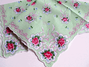 Rose Tussie Mussie Vintage Style Cotton Hankie - Roses And Teacups 