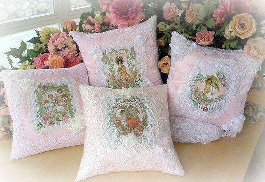 Set of 4 Crystal Roses Victorian Pillows