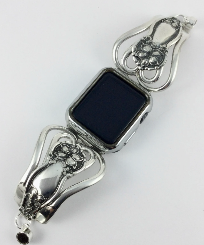 Silverplate Heart Fork Apple iWatch Band-Roses And Teacups