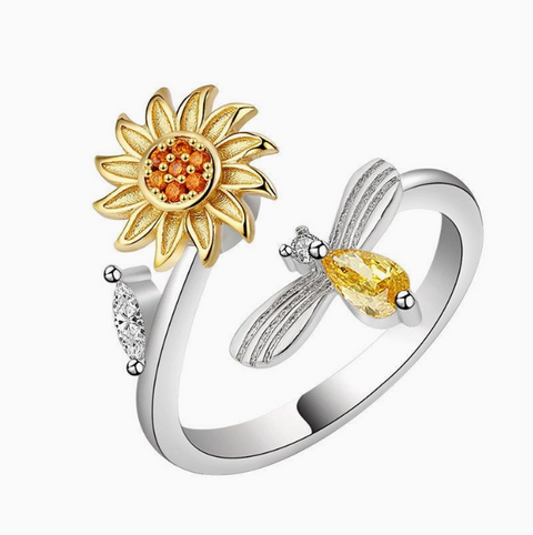 Sterling Silver Sunflower Spinner Ring-Roses And Teacups