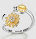 Sterling Silver Sunflower and Ladybug Spinner Ring - Made in the USA-Roses And Teacups
