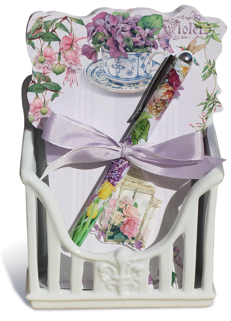 Sweet Violets Desk Set - Roses And Teacups 