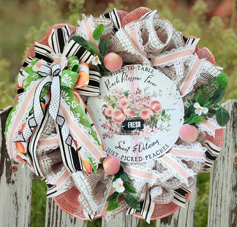 Sweet and Deliciously Peaches Door Wreath - One of a Kind!