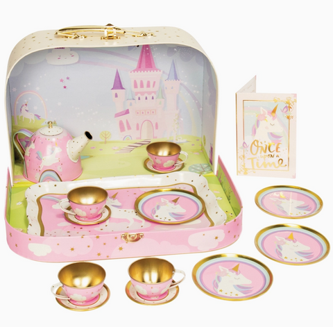 Unicorn Tea Party Tin Playset - Story Magic Tea Party 15-Piece Set-Roses And Teacups