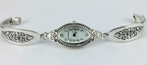 Victoria - Handcrafted Silver Spoon Watch - One of a Kind Elegant Floral Timepiece-Roses And Teacups