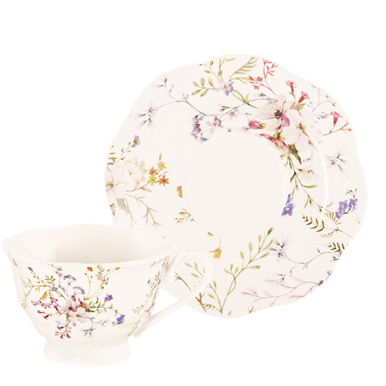 Vining Floral Bouquet Wholesale Priced Porcelain Teacups and Saucers Case of 24 Tea Cups and 24 Saucers
