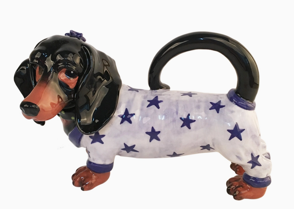 Willie Dachshund Winnie Dog Novelty Teapot-Roses And Teacups