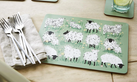 Woolly Sheep and Lambs Cork-Backed Placemat Set - 4 Pack-Roses And Teacups