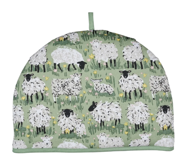 Woolly Sheep and Lambs Tea Cosy - Cozy - Dome Style, One Size in Green-Roses And Teacups