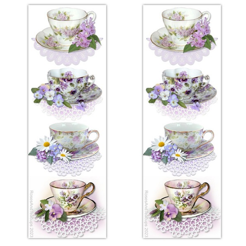 10 Purple Tea Cups Bookmarks