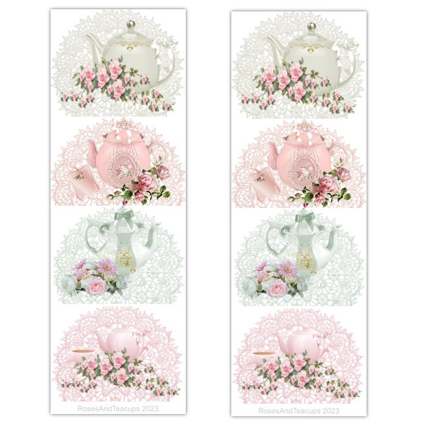 10 Teapots on Doilies Bookmarks