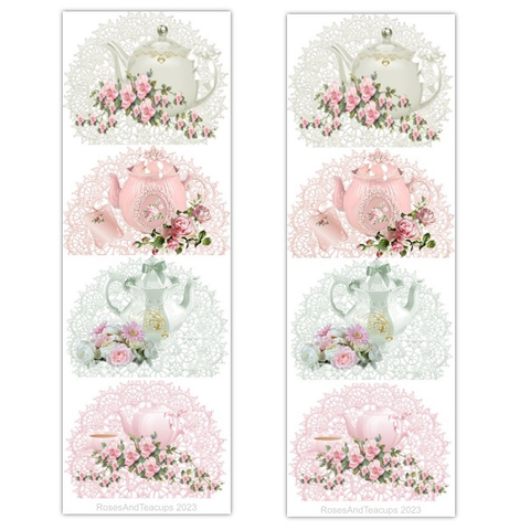 10 Teapots on Doilies Bookmarks