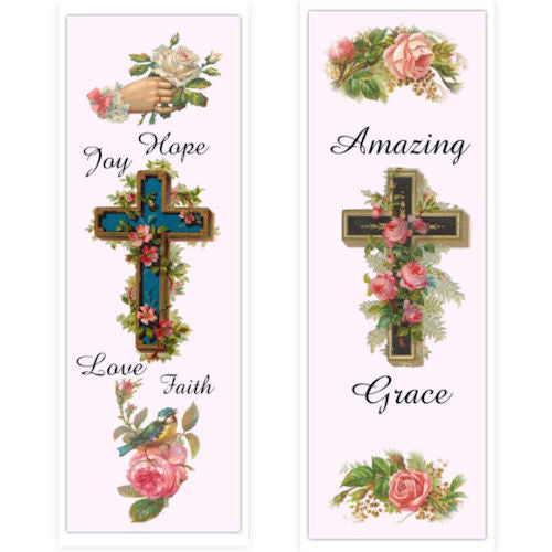 10 Christian Bookmarks 2 Sided Amazing Grace-Roses And Teacups