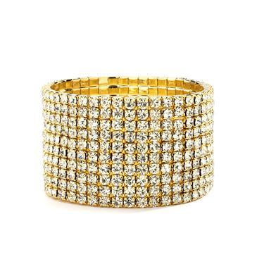 10-Row Clear Gold Rhinestone Wedding or Prom Stretch Bracelet 4124B-G