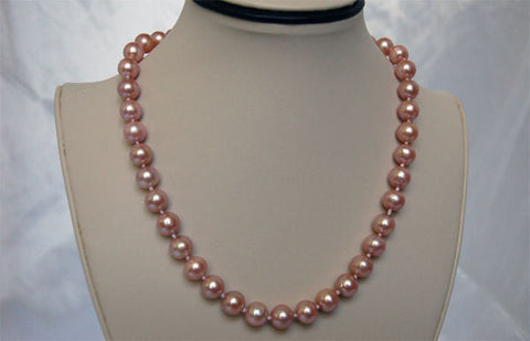 10mm 18 inch pink Cultured Pearl Necklace and Sterling Silver Toggle Clasp