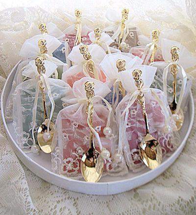 12 Assorted Tea Bag (Teaspoon) and Demi Spoon Favors in Bags-Roses And Teacups