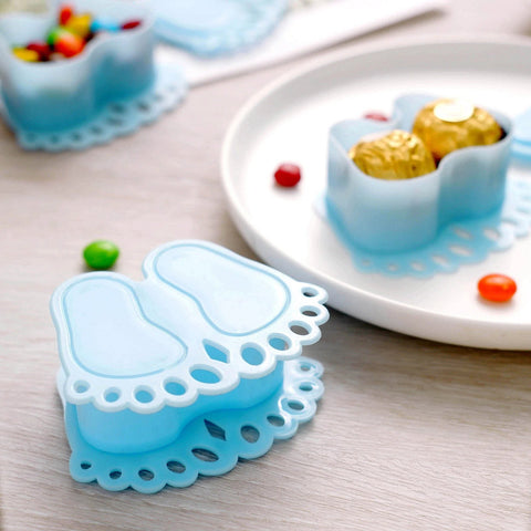 12 Pack | 3.5" Blue Baby Feet Favor Containers, Baby Shower Favors