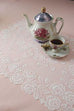 14X36 White Tea Rose Lace Table Runner-Roses And Teacups