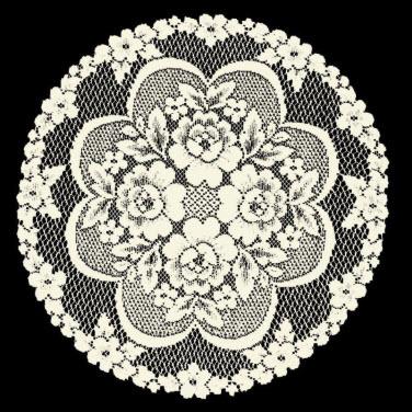 19" Round Victorian Rose Lace Doily Ecru-Roses And Teacups