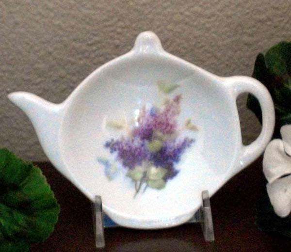 2 Porcelain Tea Bag Caddies - Lilac Spray - Hand Decorated in USA-Roses And Teacups