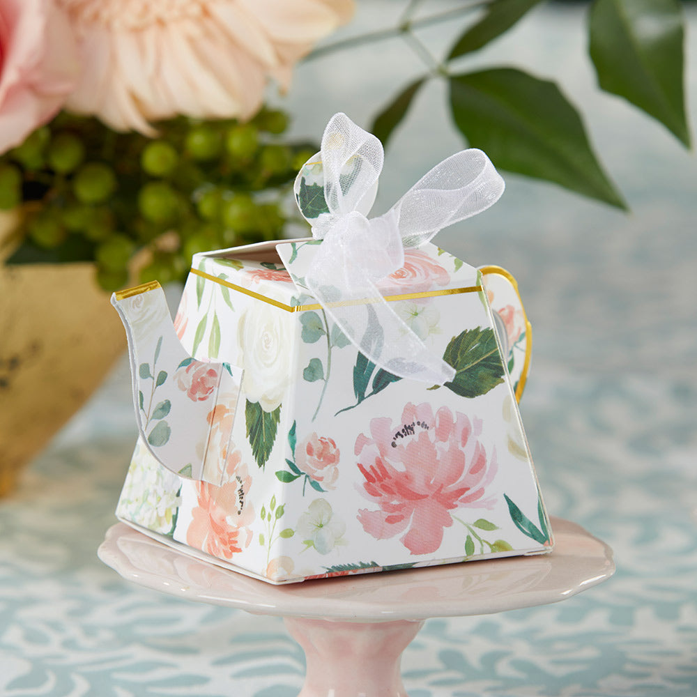 24 Floral Teapot Favor Boxes-Roses And Teacups